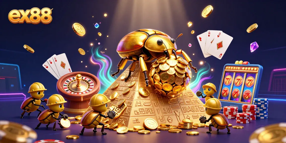 Experience the excitement of winning at ex88 casino with gold coins and vivid casino elements!