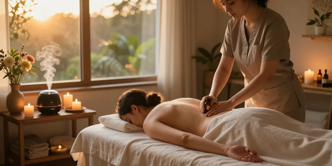 Relaxing 수원출장마사지 experience at home with a professional therapist providing soothing aromatherapy treatment in serene spa setting.